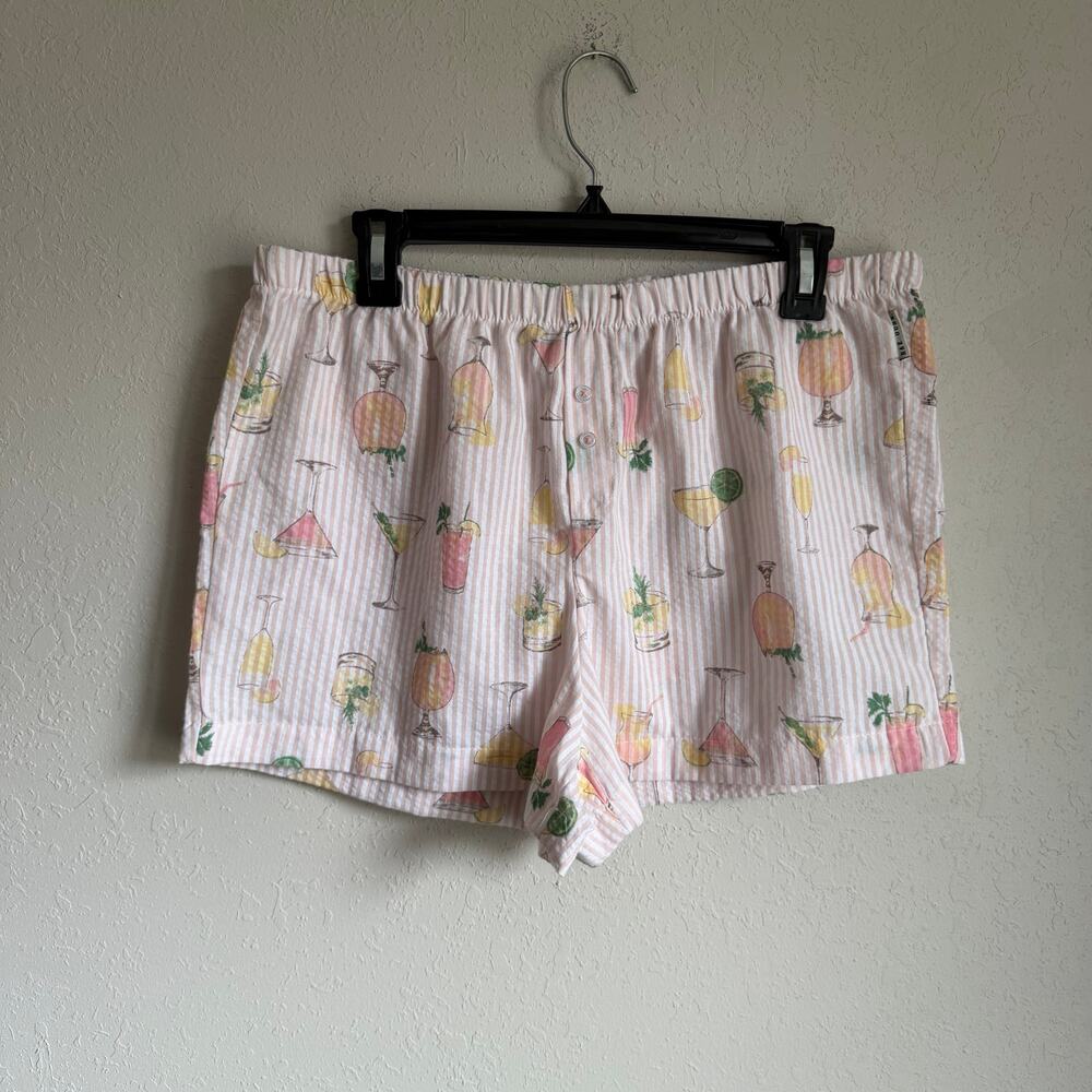 Rae Dunn Pink White Striped Cocktail Graphic Pattern Pajama Shorts Women L Sleep